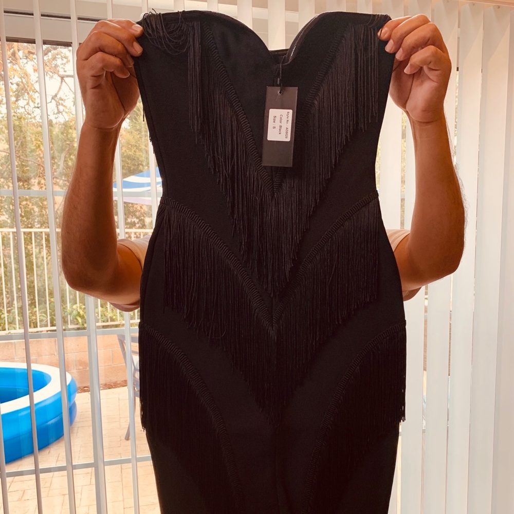 Tube top fringe dress